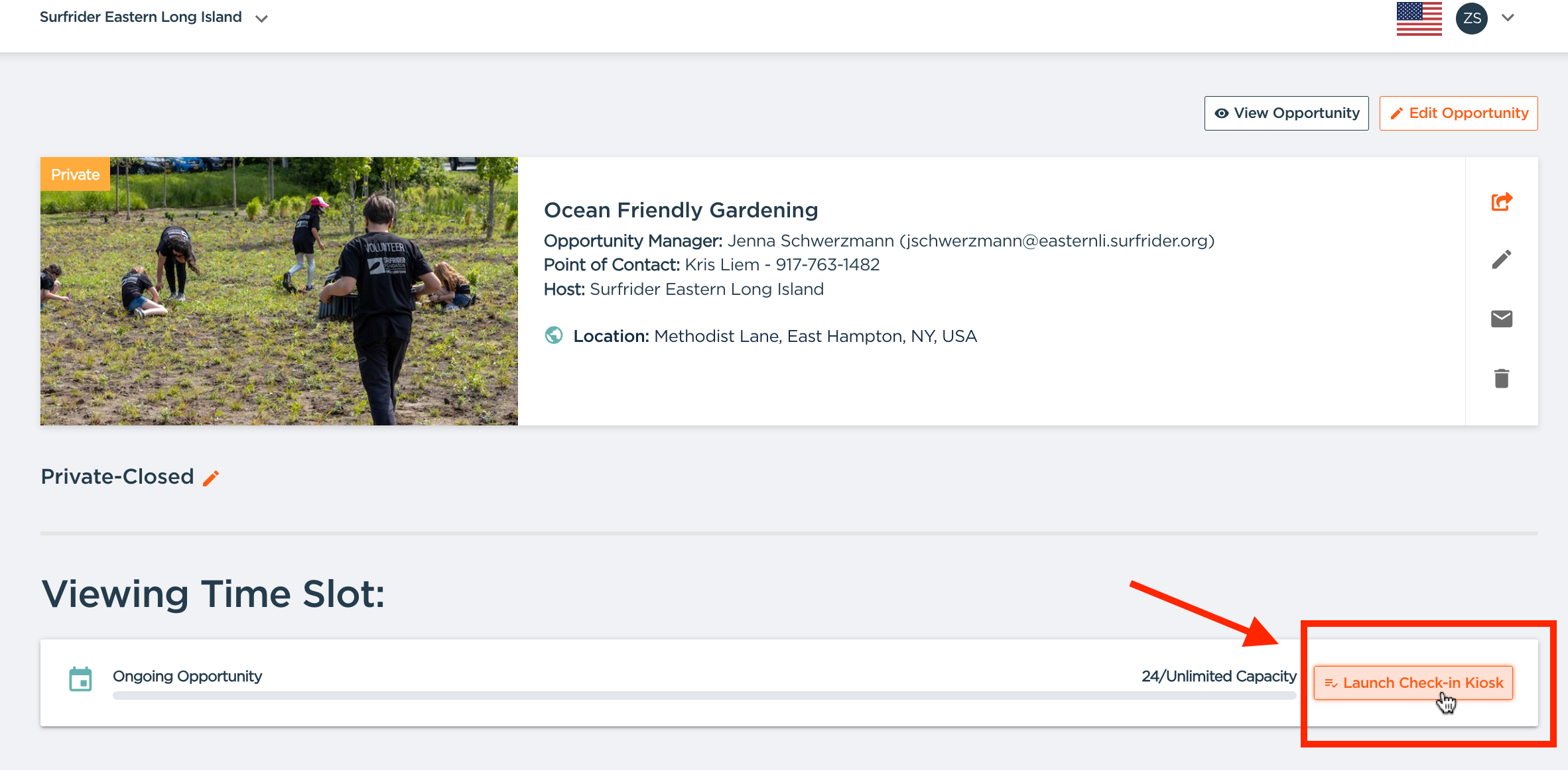 A screenshot of the Golden dashboard showing how to launch the check-in kiosk